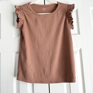 LOFT Short Sleeve Shirt Size XS Dusty Rose Textured Knit Ruffle Sleeve Top